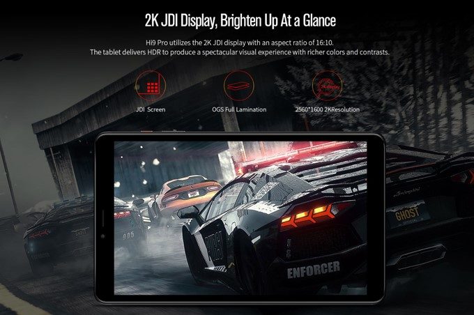 CHUWI Hi9 ProのディスプレイはFHDを超える2Kを採用。JDI製でOGSなので乱反射の少ない美しい映像が楽しめる