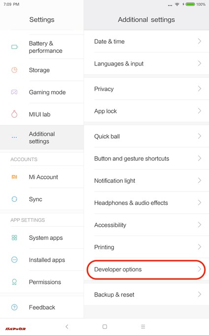 Developer optionsをタップしましょう