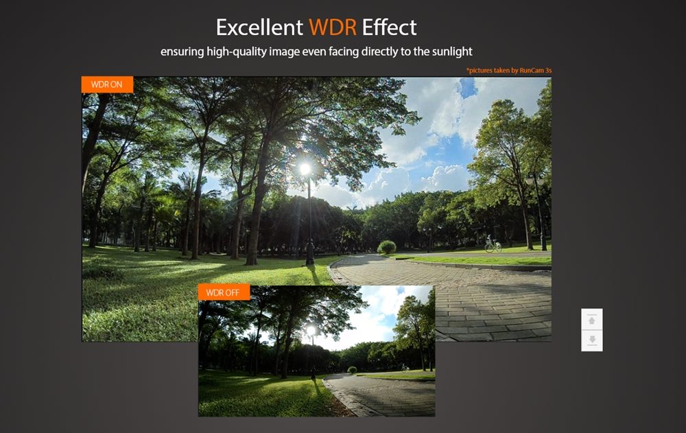 RunCam 3SはWDR対応で白飛びや黒潰れを軽減しながら撮影出来ます。
