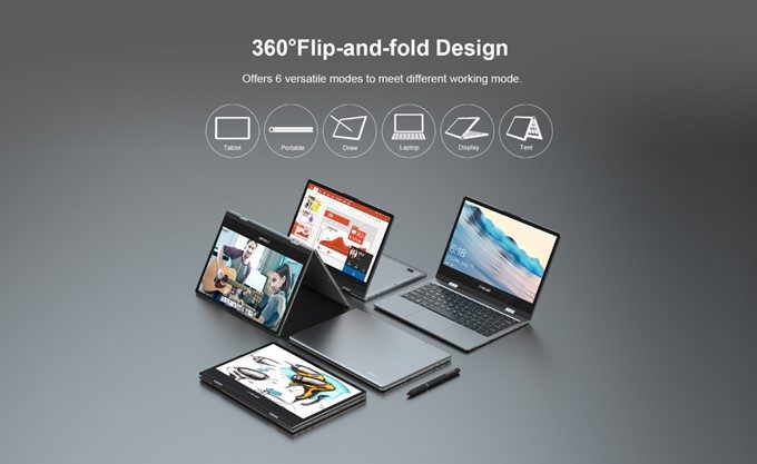 Teclast F5はディスプレイが回転することにより、非常に多彩な利用スタイルで使うことが可能です。