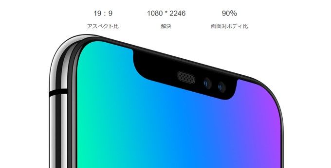 UMIDIGI Z2 PROは6.2型のディスプレイを搭載。ノッチ有りでFHD+。19:9で持ちやすいです。