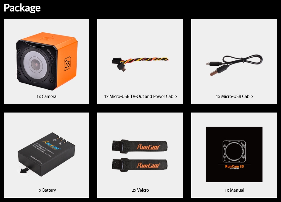 RunCam 3Sの付属品一覧