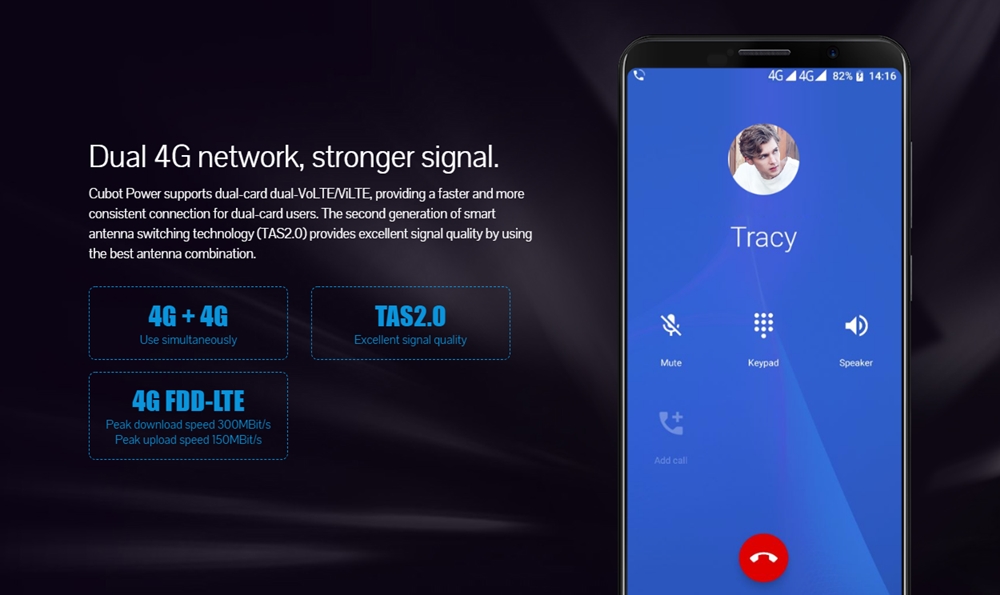 CUBOT POWERは4G+4Gにフル対応しています。
