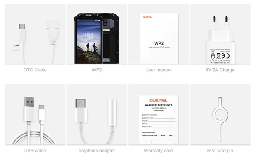 OUKITEL WP2の付属品一覧