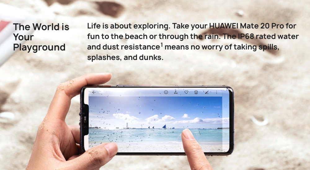 HUAWEI Mate 20 ProはIP68の防水防塵にも対応している