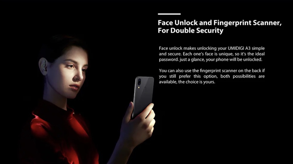 UMIDIGI A3は指紋認証以外に顔認証も利用可能