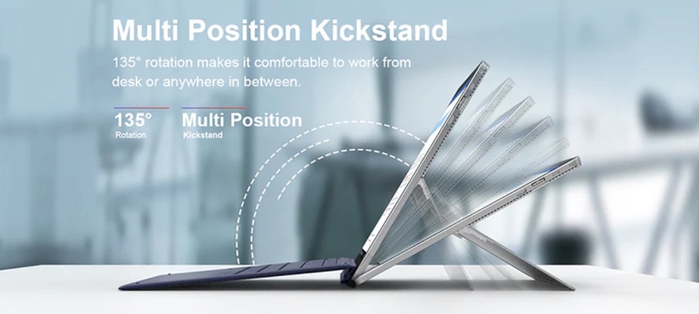 Teclast X6 Proは最大135°まで広がるキックスタンドを搭載しています。