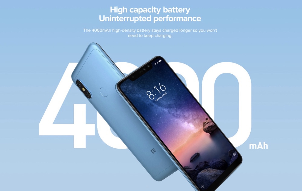 Xiaomi Redmi Note 6 Proは4000mAhの大容量バッテリーを搭載