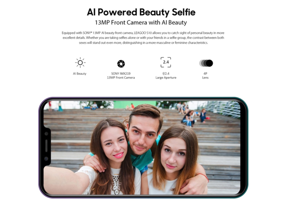 LEAGOO S10はAIビューティーカメラを搭載しています。