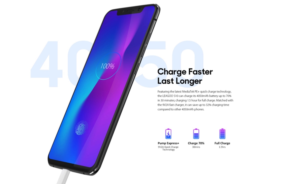 LEAGOO S10は4050mAhの大容量バッテリーを搭載しています。