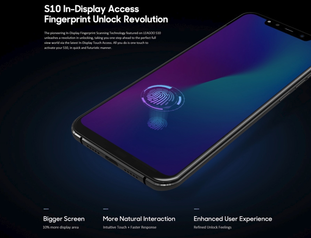 LEAGOO S10は画面内指紋認証ユニットを搭載しています。