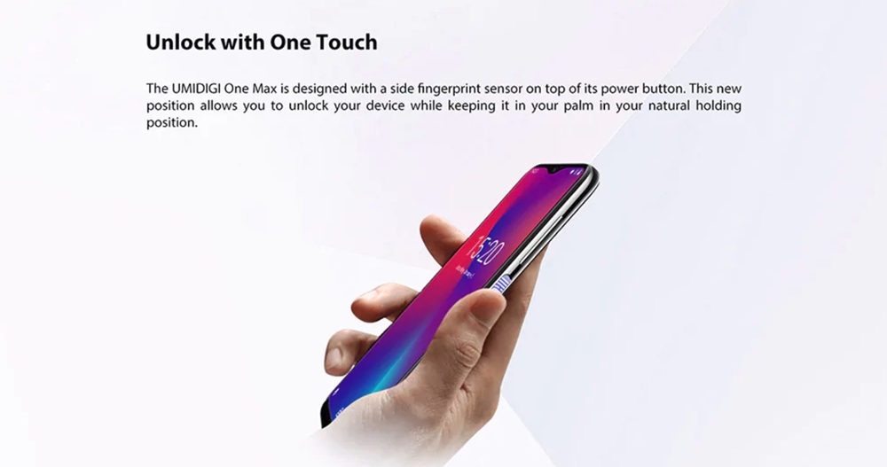 UMIDIGI One Maxは便利な指紋認証ユニットを搭載。