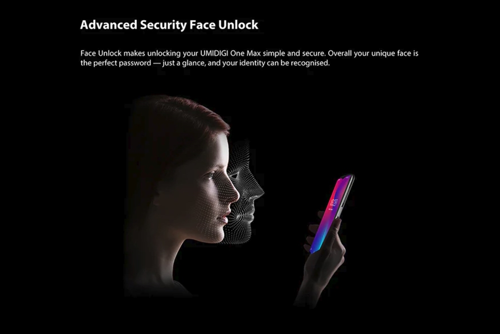 UMIDIGI One Maxは顔認証にも対応している。