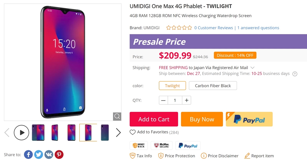 UMIDIGI One Maxは割引クーポンやセールを駆使すると200ドル強で手に入る。