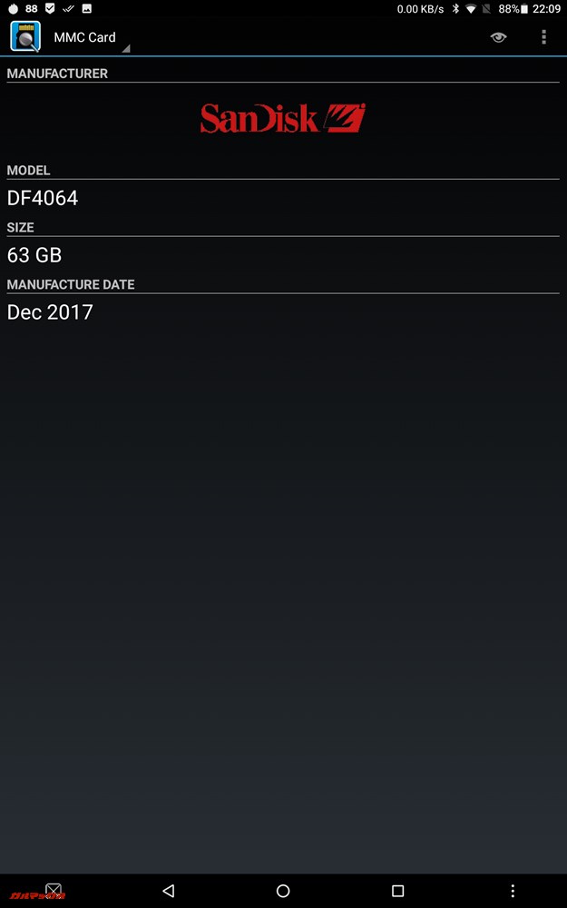Teclast T20のeMMCにはSanDisk製のDF4064チップを搭載している模様