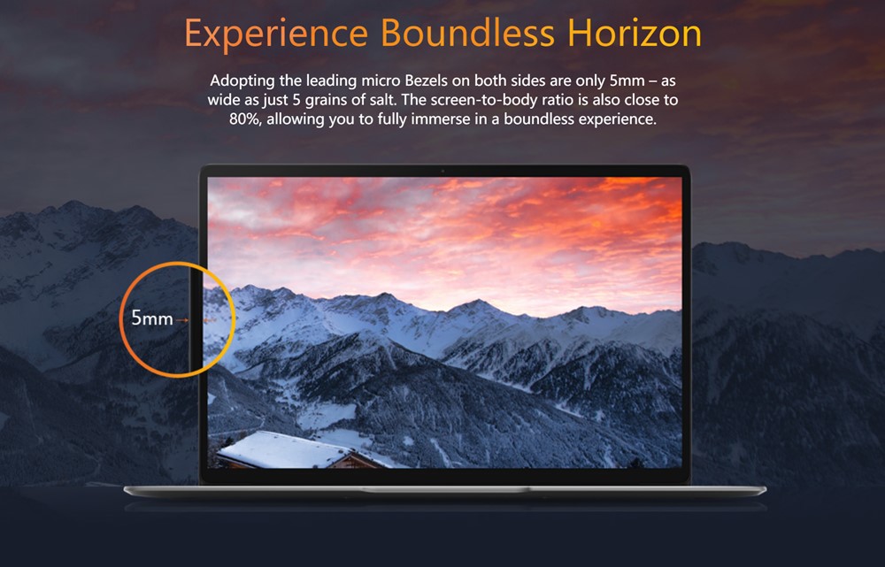 Aerobookは13.3型FHDディスプレイを搭載。ベゼルは極薄の5mm