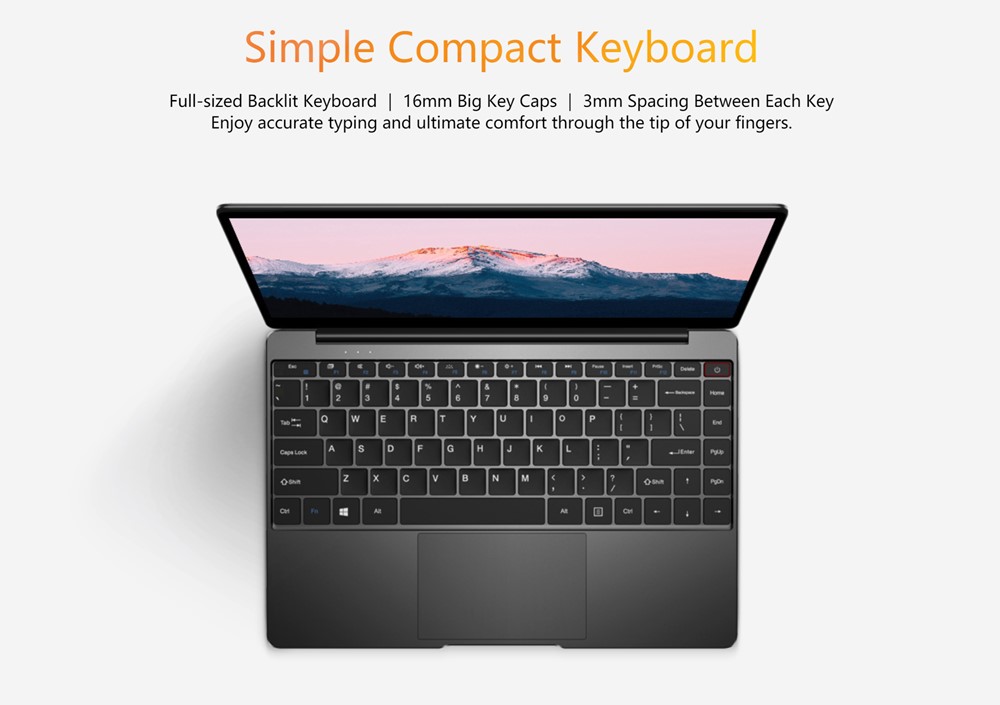 Aerobookはフルサイズキーボードを搭載。バックライト付きです。