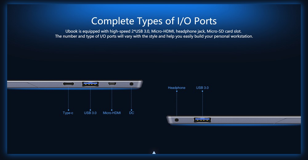 CHUWI Ubookは拡張ポートが沢山備わっているので便利。