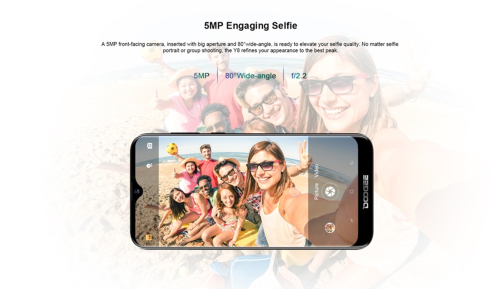 DOOGEE Y8は500万画素のインカメラを搭載しています。