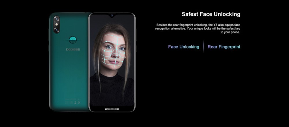 DOOGEE Y8は指紋認証以外に顔認証にも対応しています。