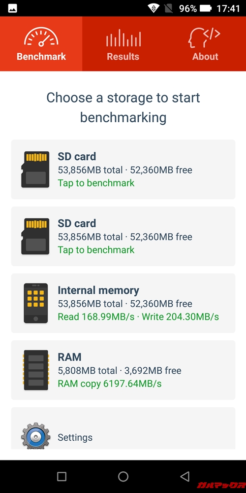 DOOGEE S70はReadが168.99MB/s、Writeが204.30MB/sとなり極端にパーツはケチっていない印象です。