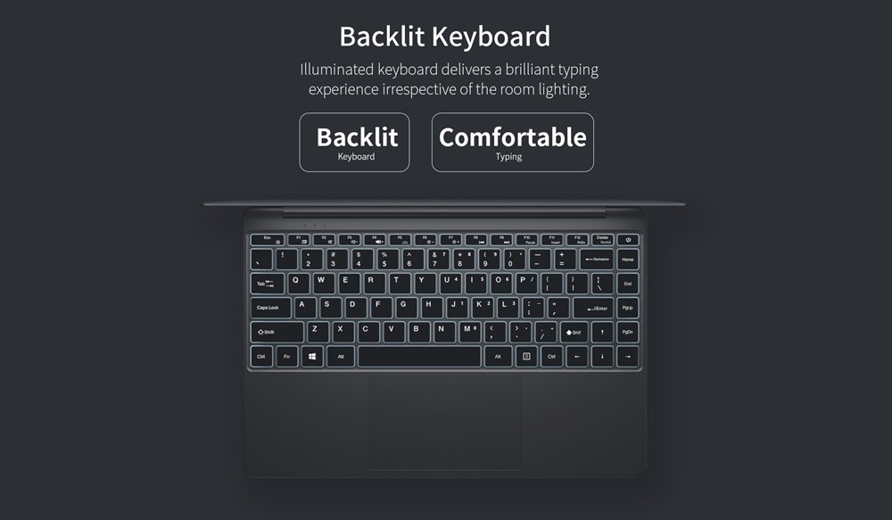 Teclast F7 Plusは薄暗い場所でも操作性を保つことが出来るバックライトキーボードを搭載しています。