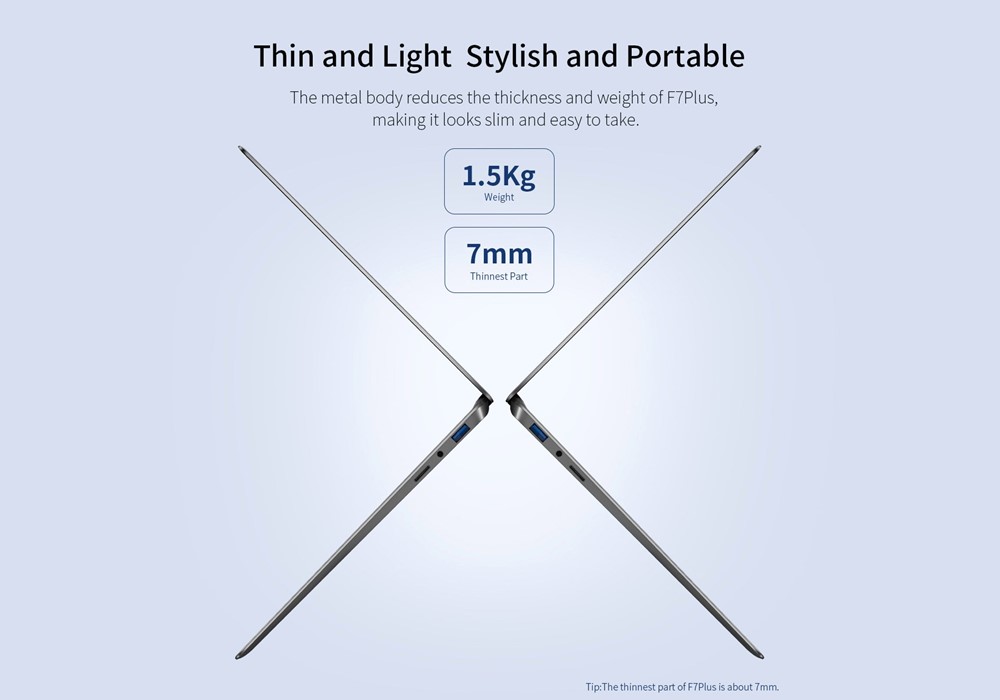 Teclast F7 Plusは非常に薄く最薄部で7mmとなっています。