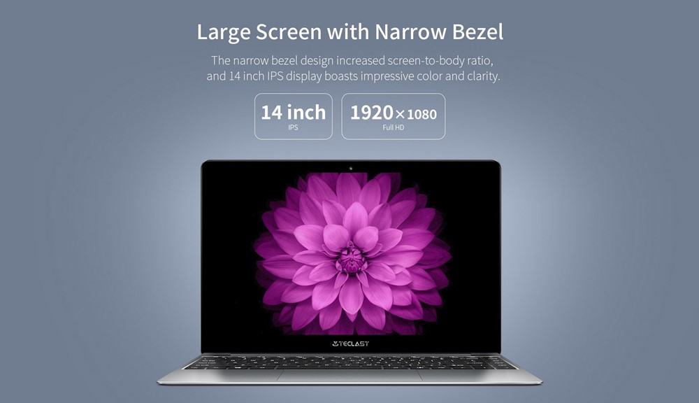 Teclast F7 Plusは広々とした14型ディスプレイを搭載。解像度もFHDで高精細な映像を楽しめます。