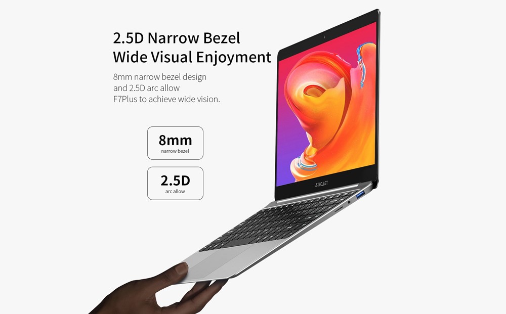Teclast F7 Plusは薄型ベゼルを採用する事で筐体の大きさの割に大きいディスプレイを搭載出来ています。