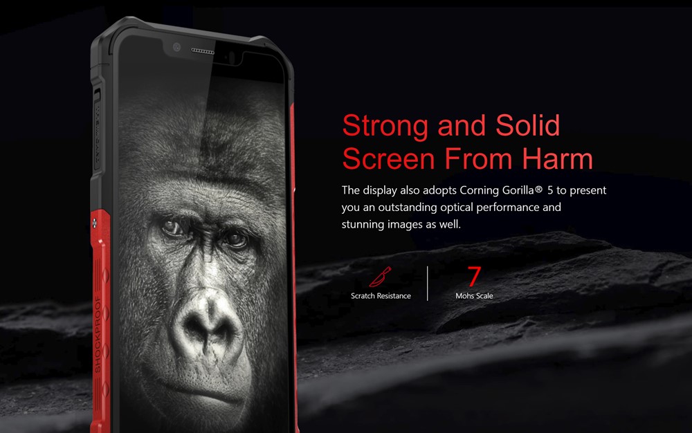 Ulefone Armor 6はgorilla Glass 5を搭載。耐衝撃だけでなく傷つきにくいのも特徴です。
