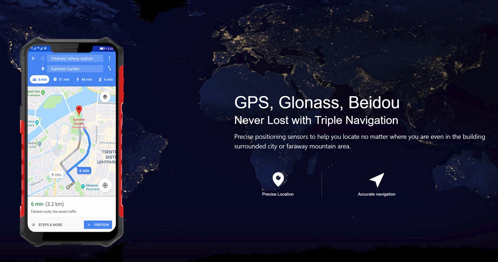 Ulefone Armor 6は複数のGPSを搭載しているので位置情報も正確に取得可能です。