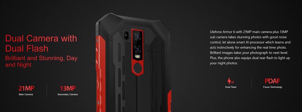 Ulefone Armor 6はソフトウェアにより2100万画素+1300万画素の画質を実現しています。