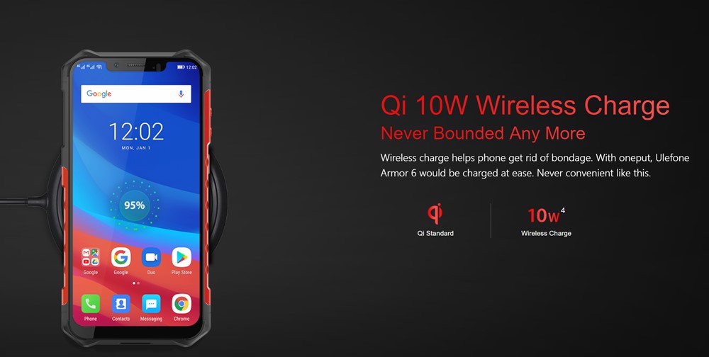 Ulefone Armor 6は10Wのワイヤレス充電に対応しています。