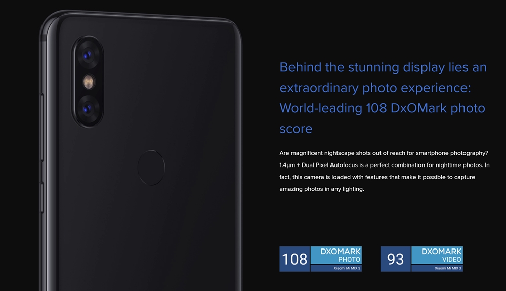 Xiaomi Mi MIX 3はDXOMARKで非常に高い評価を得たカメラを搭載しています。