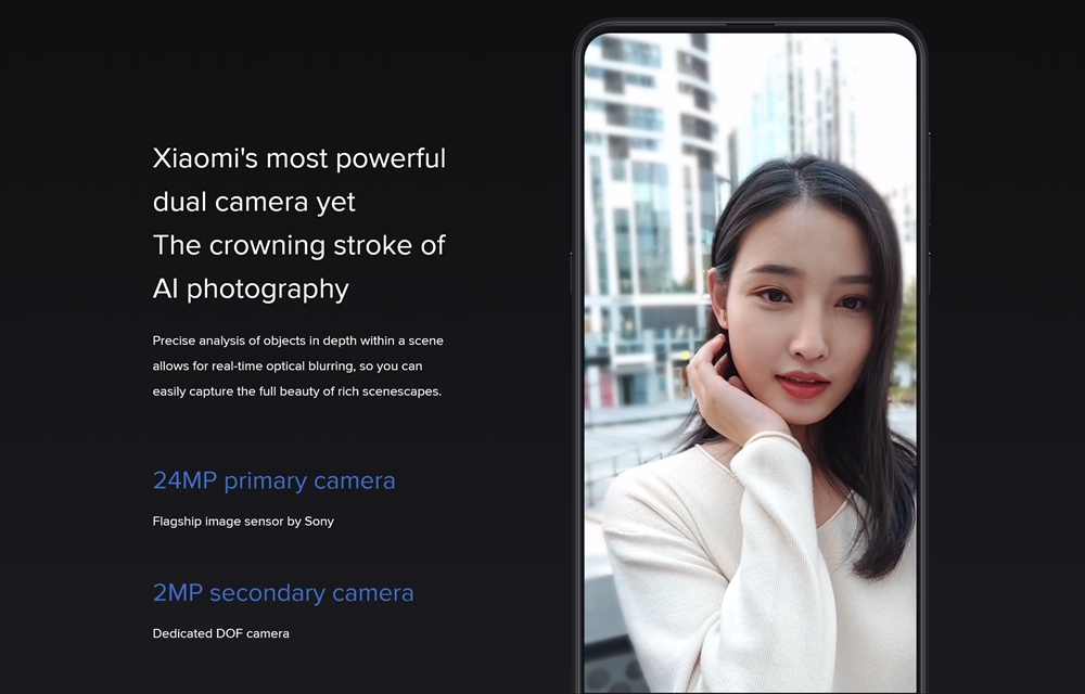 Xiaomi Mi MIX 3のインカメラはAIに対応。ボケ味用のサブカメラを備えるデュアルカメラ仕様となっています。