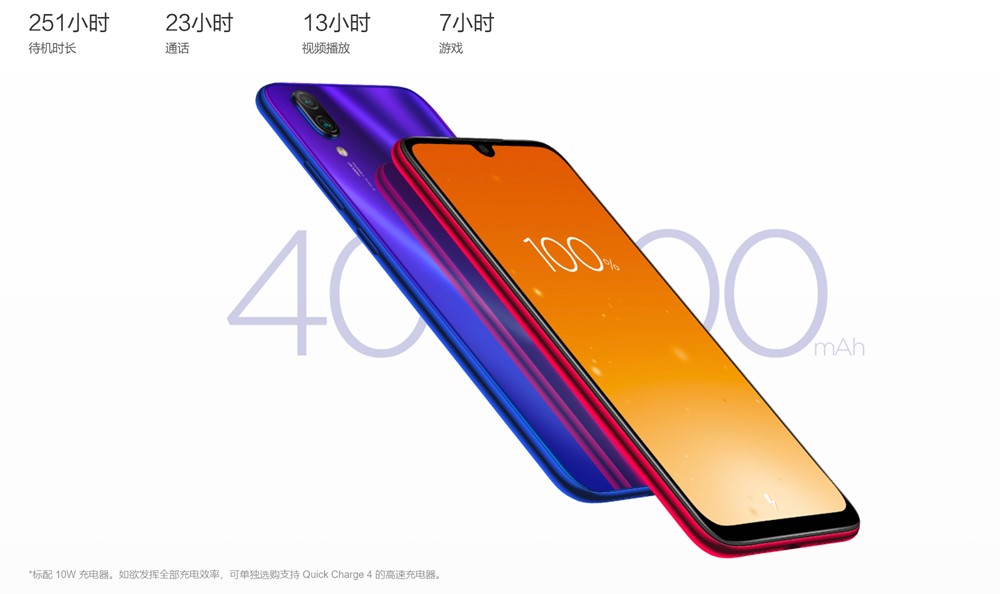 Xiaomi Redmi Note 7は4000mAhのバッテリーを搭載。