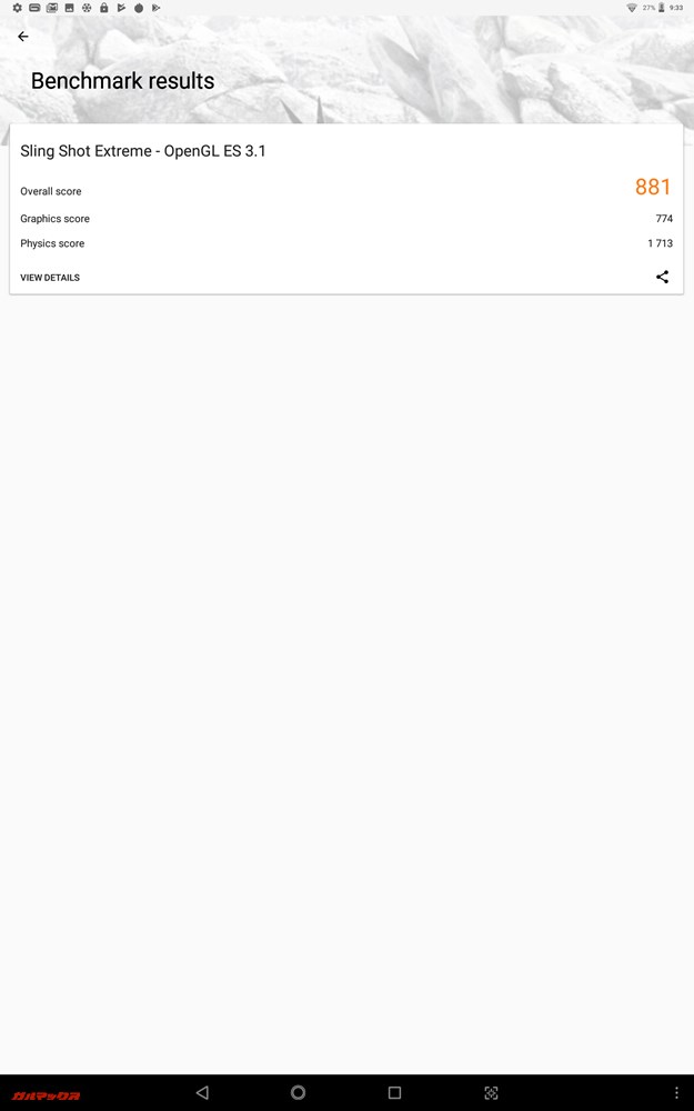Sling Shot ExtremeのスコアはOpen GL ES 3.1で881点。
