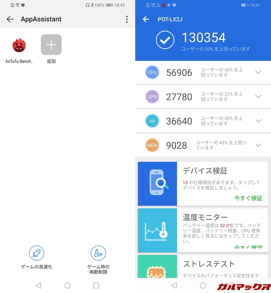 AppAssistantにAnTuTuを追加してベンチマークを測定したところ、総合スコアの向上が確認できた。