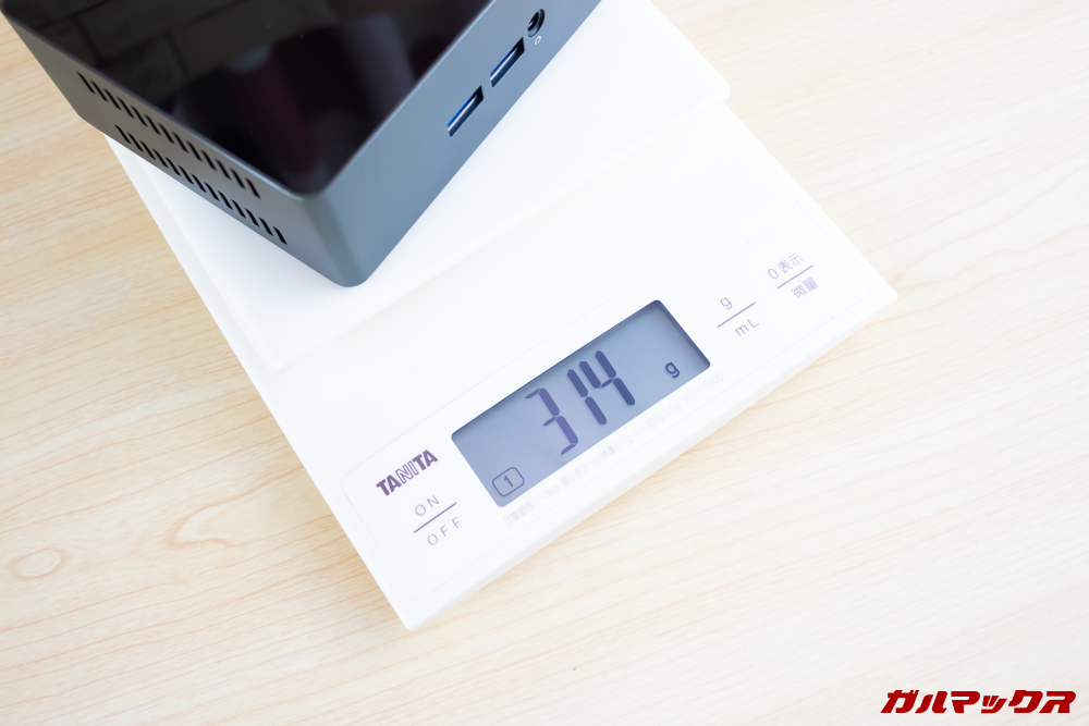 Beelink J45の重量は314gで非常に軽量です。