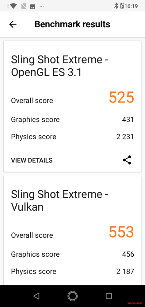 ZenFone Max (M2)の3DMarkスコアはOpenGL ES 3.1が525点、Vulkanが553点でした。