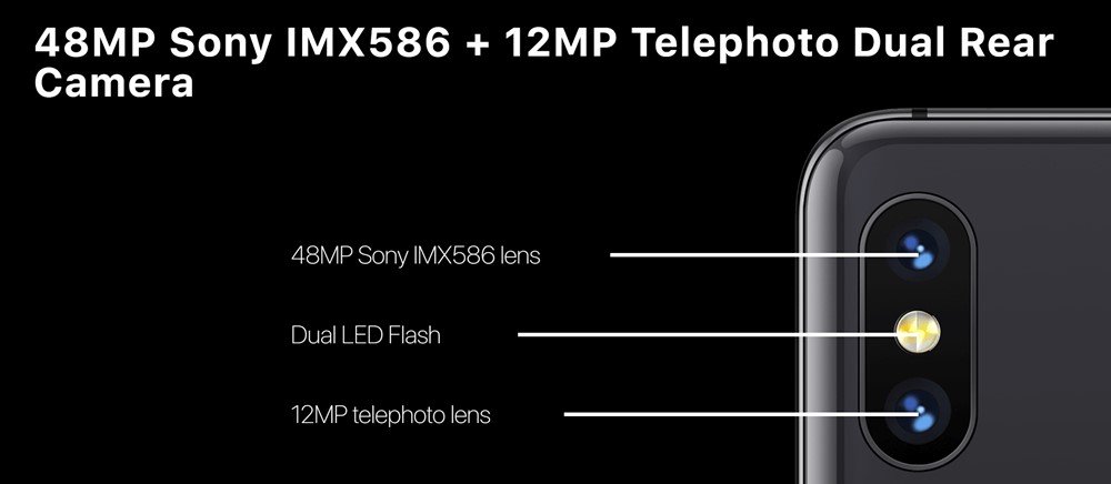 UMIDIGI S3 Proは4800万画素と1200万画素光学2倍ズームのデュアルカメラを搭載。