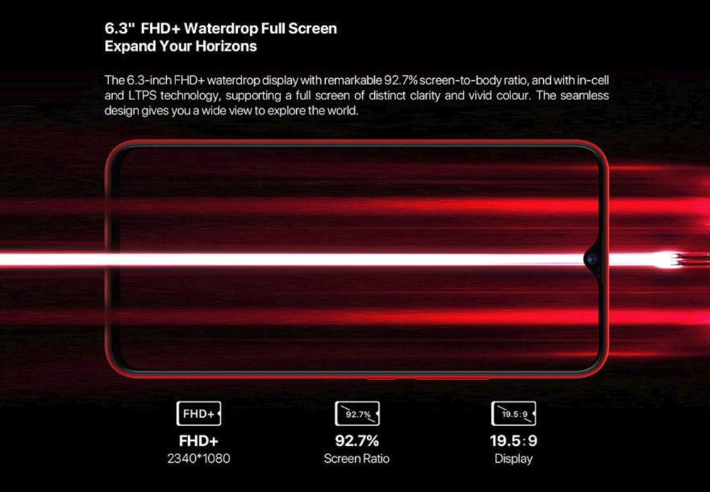 UMIDIGI F1 Playは大型ディスプレイを搭載しており高精細なディスプレイを採用しています。