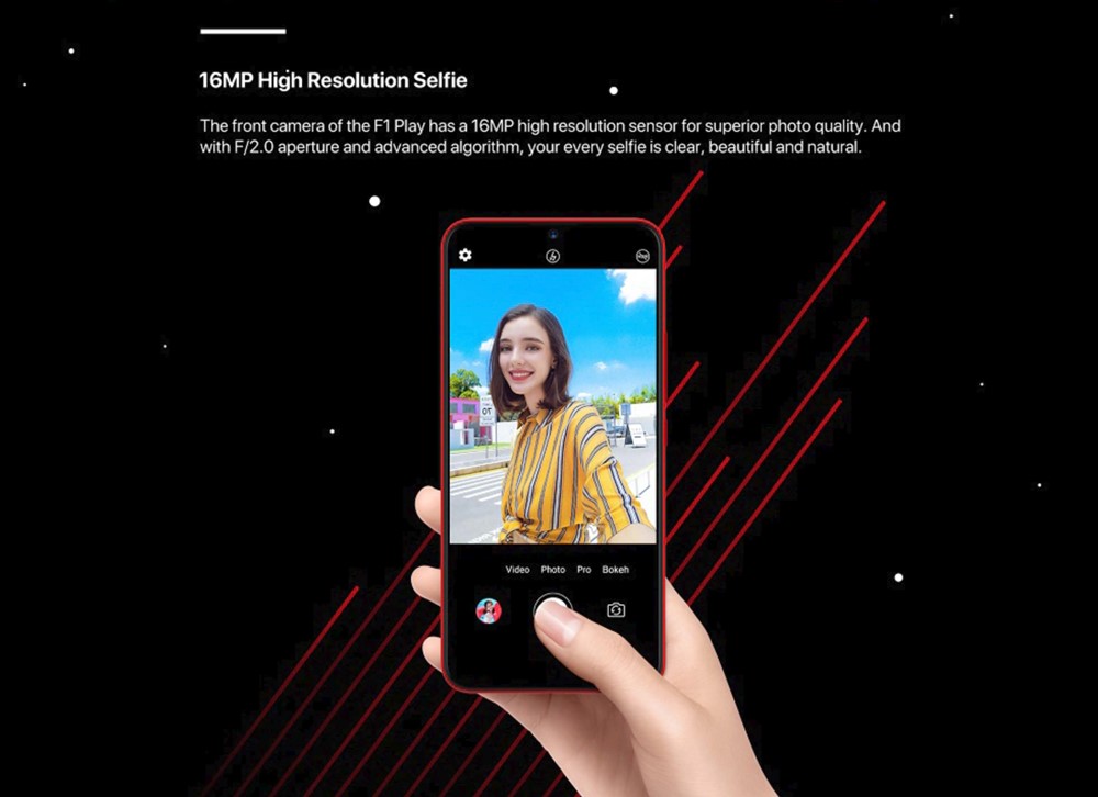 UMIDIGI F1 Playもインカメラに高精細な1600万画素カメラを採用しているので自撮りも高精細な写真を撮影出来ます。