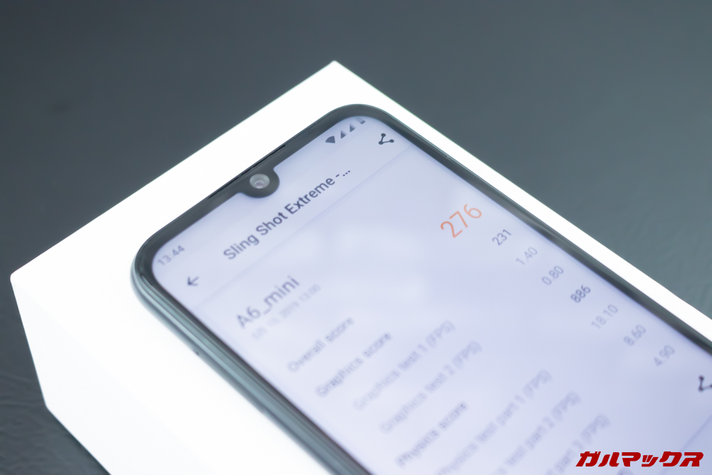 Elephone A6 miniの3DMark Sling Shot Extremeスコアは276点でした。