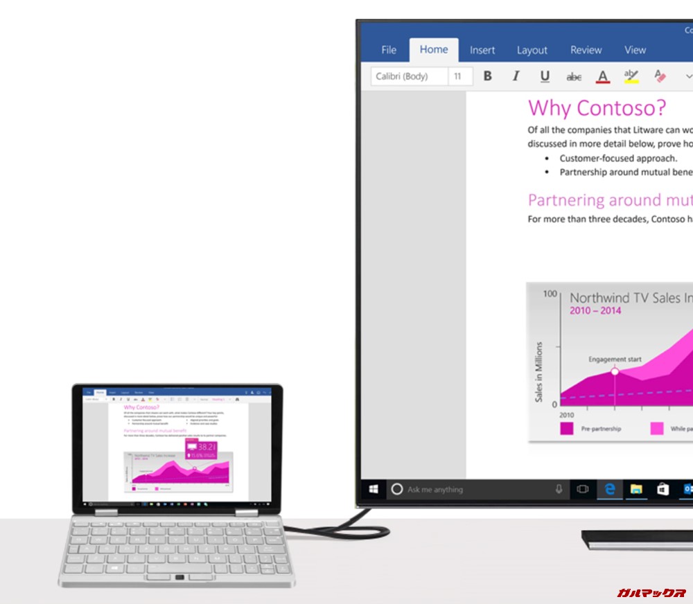 One Mix 3は外部ディスプレイに繋いで映像を外部モニターに出力出来ます。