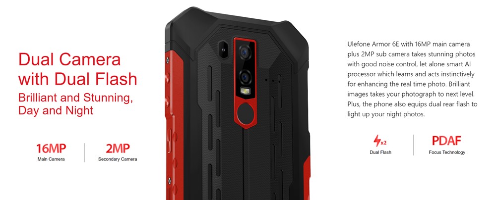 Ulefone Armor 6Eは1600万画素+200万画素のカメラを搭載。