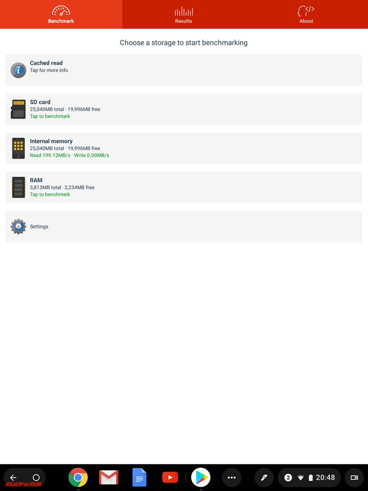 ASUS Chromebook tab CT100PAはA1SD benchではうまく測定できませんでした
