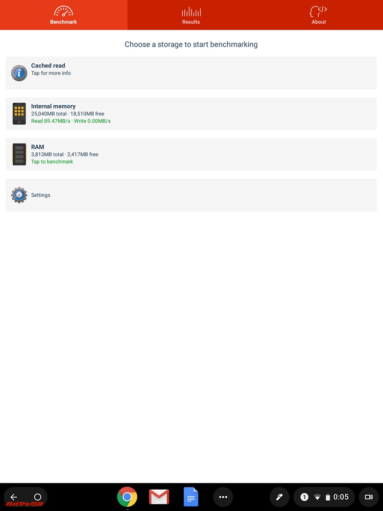ASUS Chromebook tab CT100PAはA1SD benchではうまく測定できませんでした