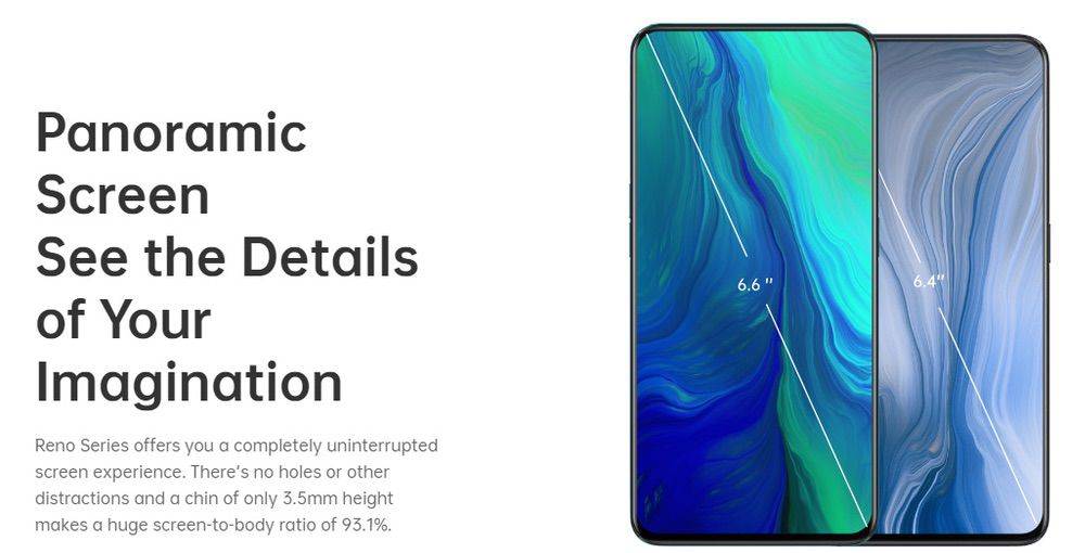 OPPO Reno 10x Zoomは6.6型ノッチなしディスプレイを搭載