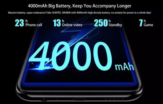 OUKITEL Y4800は大容量な4000mAhバッテリーを搭載